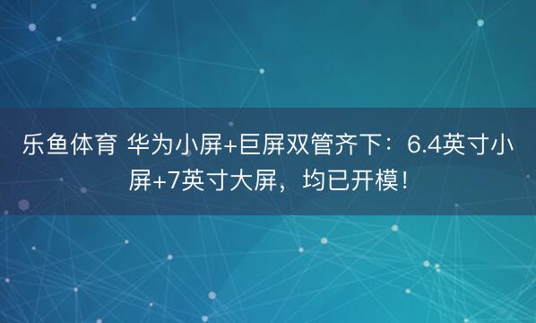 乐鱼体育 华为小屏+巨屏双管齐下:6.4英寸小屏+7英寸大屏,均已开模!