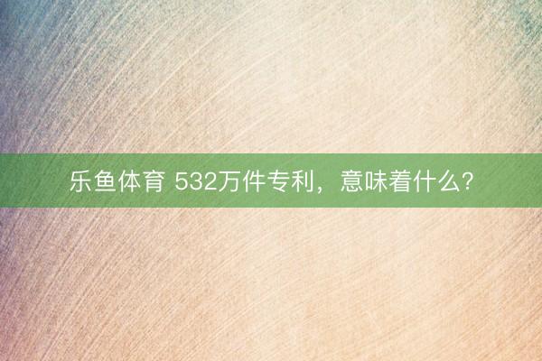 乐鱼体育 532万件专利，意味着什么？
