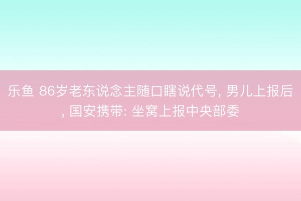 乐鱼 86岁老东说念主随口瞎说代号， 男儿上报后， 国安携带: 坐窝上报中央部委